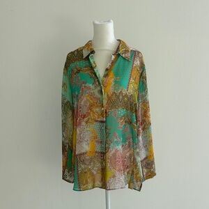 Zara Turquoise Multi Paisley Button-Down Shirt